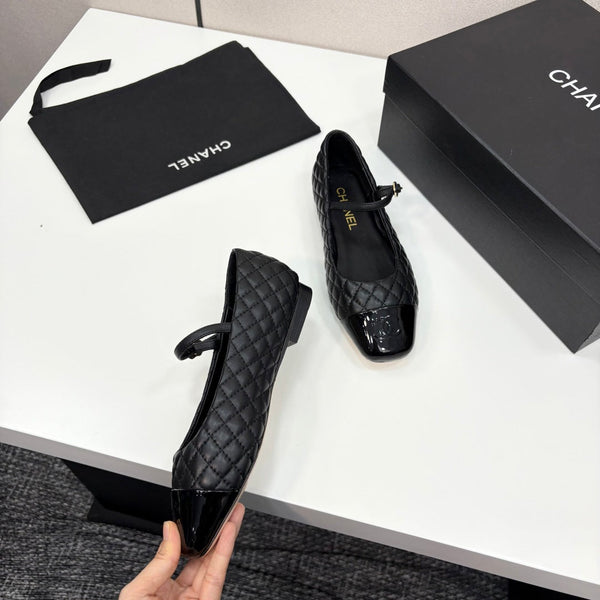 CC 25 Cap-Toe Quilted Mary Janes Black Sheepskin 352462