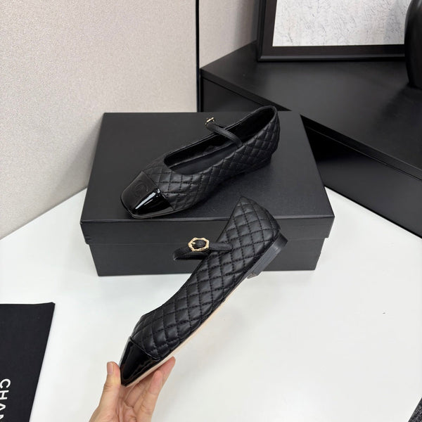 CC 25 Cap-Toe Quilted Mary Janes Black Sheepskin 352462