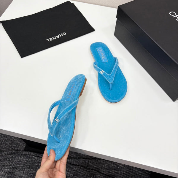 CC Crystal Logo Thong Sandal Sky Blue Velvet 352479