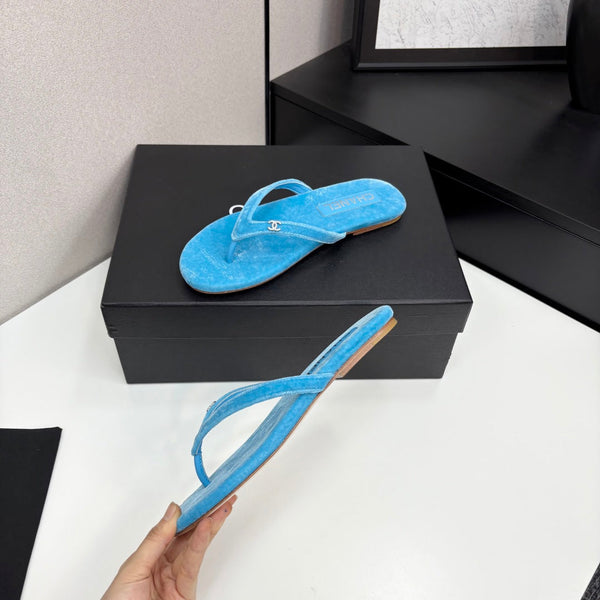 CC Crystal Logo Thong Sandal Sky Blue Velvet 352479