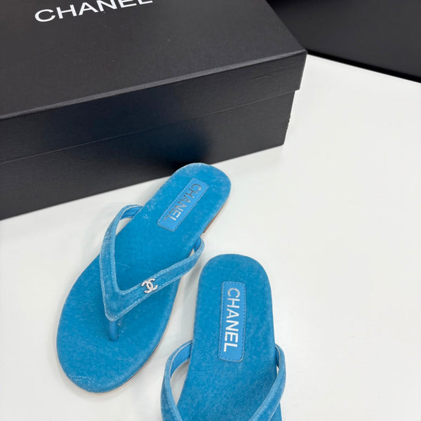 CC Crystal Logo Thong Sandal Sky Blue Velvet 352479