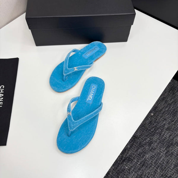 CC Crystal Logo Thong Sandal Sky Blue Velvet 352479