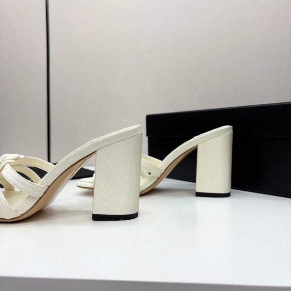 CC 25 Camellia Open Heel Mule Sandals 90mm Ivory Sheepskin And Fabric 368840