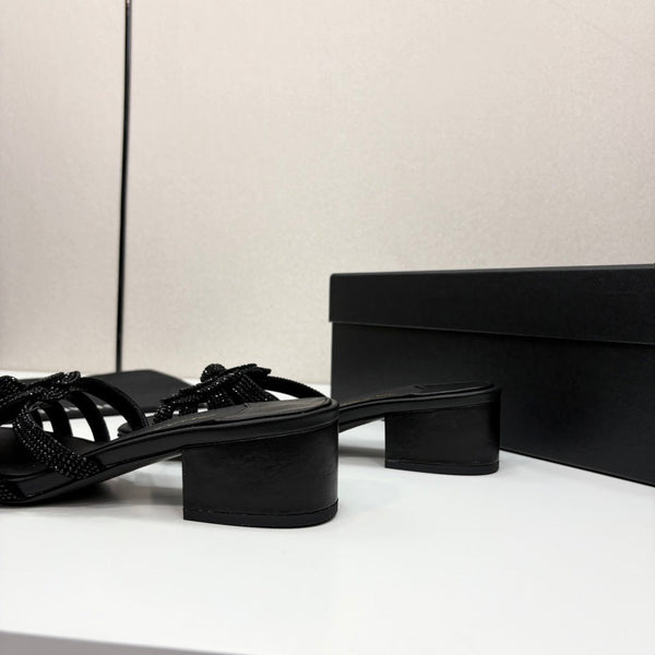 CC 25 Camellia Open Heel Mule Sandals 50mm Black Stone Grain And Sheepskin 368860