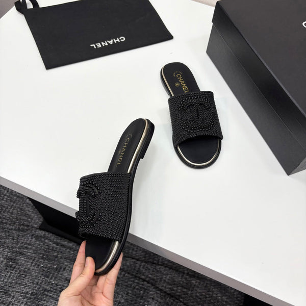 CC 25 Open Heel Mule Black Cultured Pearls And Sheepskin 368862