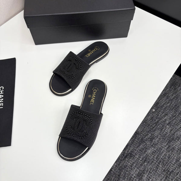 CC 25 Open Heel Mule Black Cultured Pearls And Sheepskin 368862