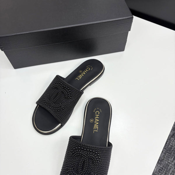 CC 25 Open Heel Mule Black Cultured Pearls And Sheepskin 368862