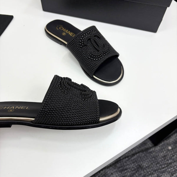 CC 25 Open Heel Mule Black Cultured Pearls And Sheepskin 368862