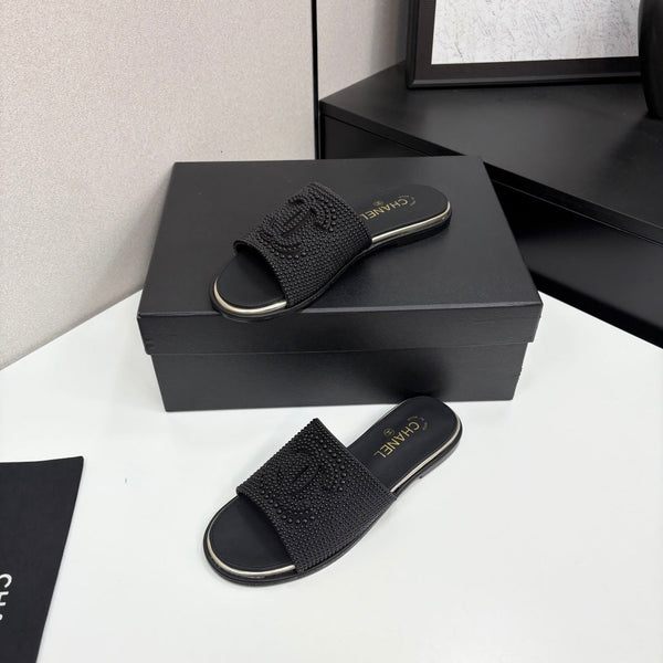 CC 25 Open Heel Mule Black Cultured Pearls And Sheepskin 368862