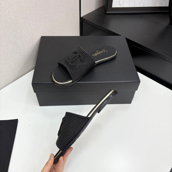 CC 25 Open Heel Mule Black Cultured Pearls And Sheepskin 368862