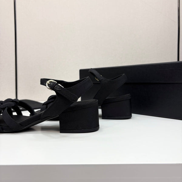 CC 25 Camellia Open Heel Sandals 50mm Black Sheepskin And Fabric 368811