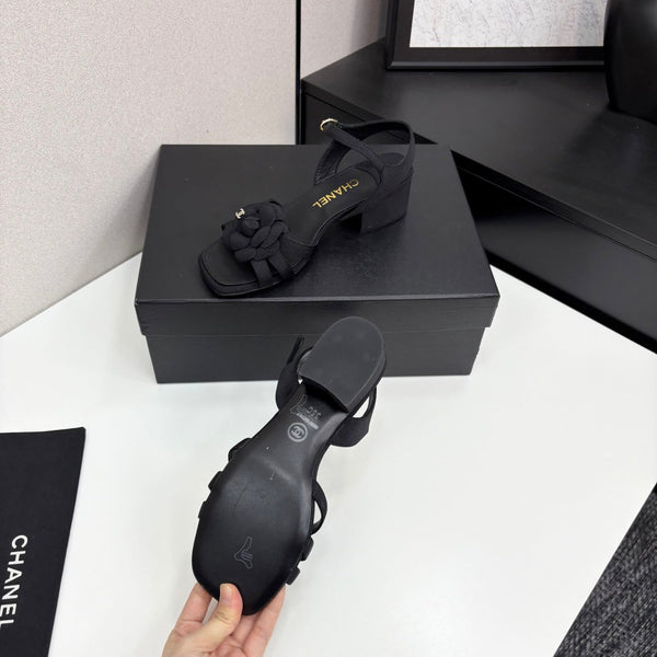 CC 25 Camellia Open Heel Sandals 50mm Black Sheepskin And Fabric 368811