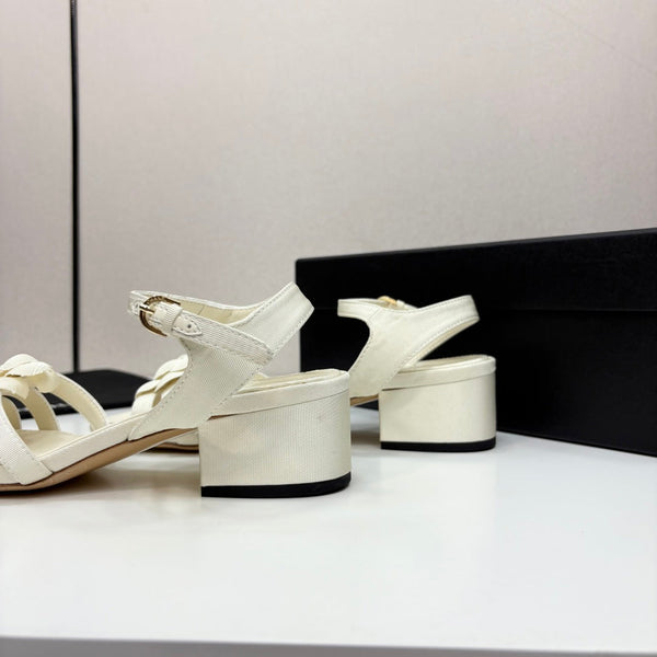 CC 25 Camellia Open Heel Sandals 50mm Ivory Sheepskin And Fabric 368812