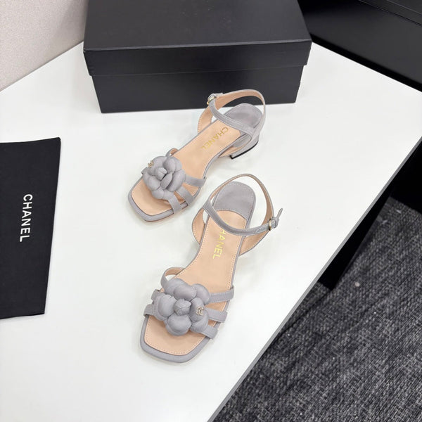 CC 25 Camellia Open Heel Sandals 50mm Grey Beige Sheepskin And Fabric 368814