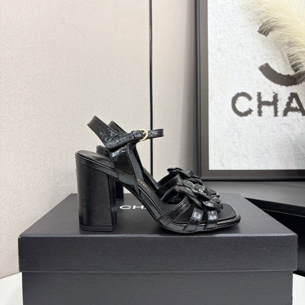 CC 25 Camellia Open Heel Sandals 90mm Black Sheepskin 368820