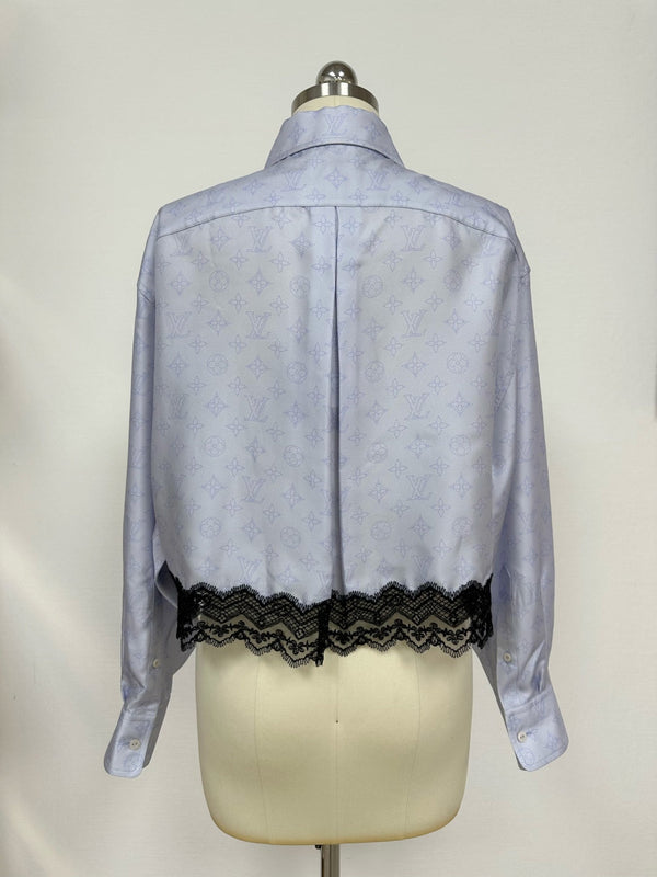 Motivo monogramma LV e pizzo in seta blu