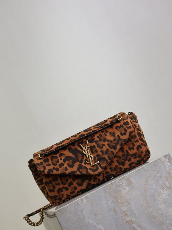 YSL 26cm Calypso Chain Bag Brown Leopard Printed Canvas