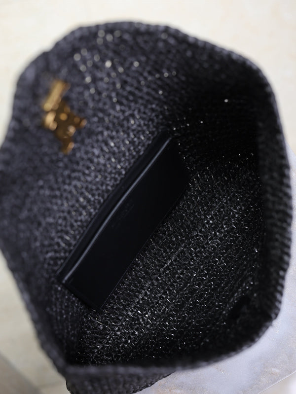 Prada Envelope Clutch 29cm Black Raffia Leather