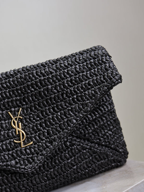 Prada Envelope Clutch 29cm Black Raffia Leather