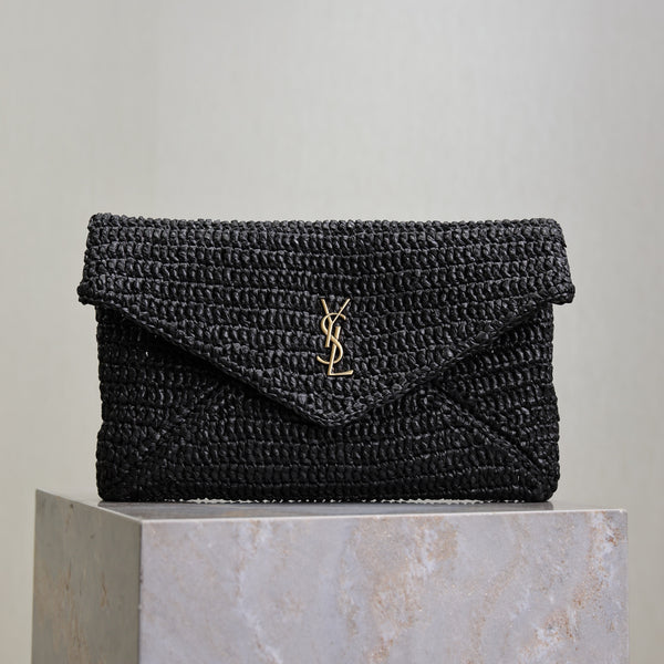 Prada Envelope Clutch 29cm Black Raffia Leather