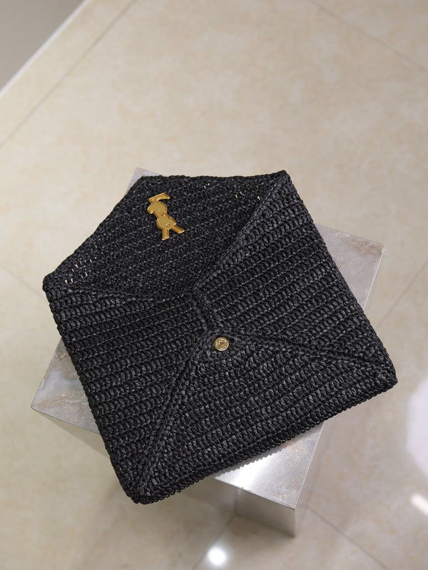 Prada Envelope Clutch 29cm Black Raffia Leather