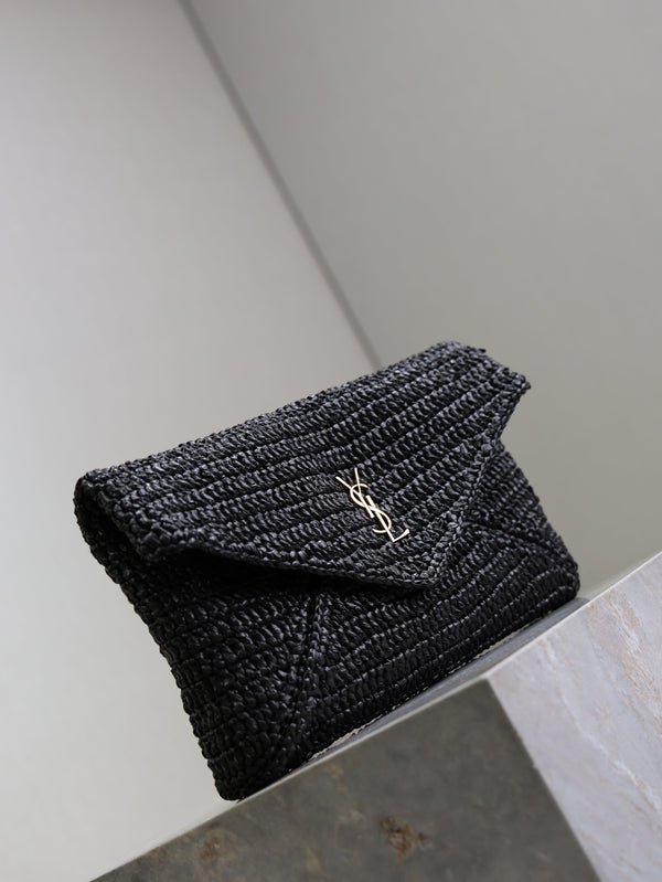 Prada Envelope Clutch 29cm Black Raffia Leather