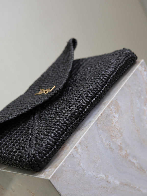 Prada Envelope Clutch 29cm Black Raffia Leather