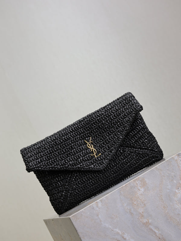 Prada Envelope Clutch 29cm Black Raffia Leather