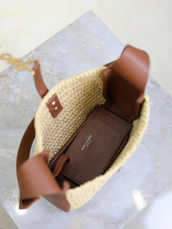 Prada LE 5A7 Mini 15cm Brown Beige Raffia Leather GHW