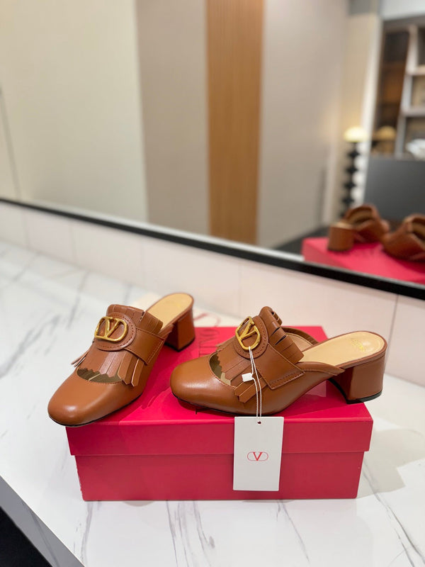 VT 2025 Signature Heeled Mule Brown Calf Leather 295076