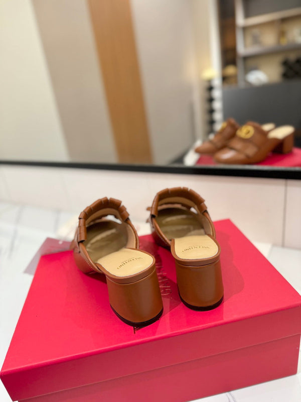 VT 2025 Signature Heeled Mule Brown Calf Leather 295076