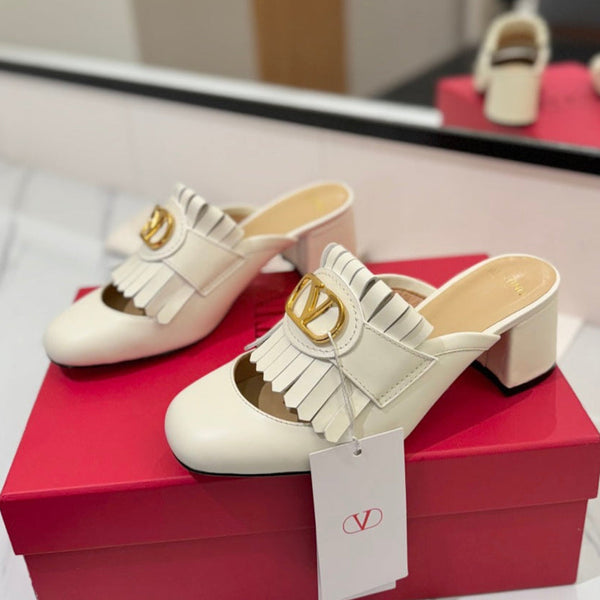 VT 2025 Signature Heeled Mule Ivory Calf Leather 295078