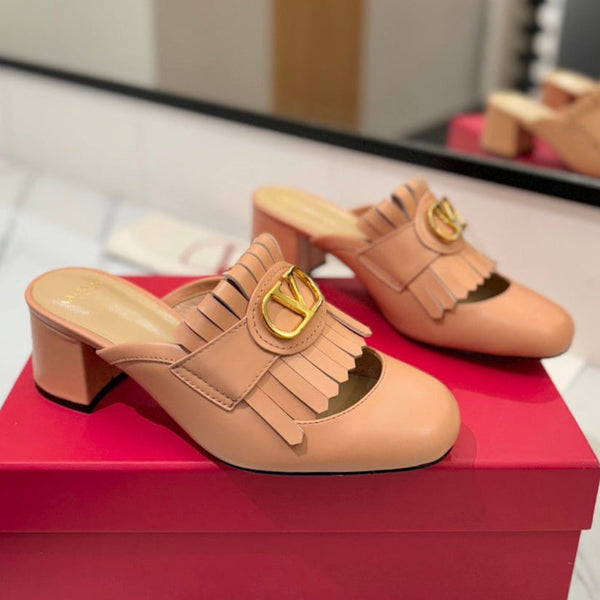 VT 2025 Signature Heeled Mule Cantaloupe Calf Leather 295080