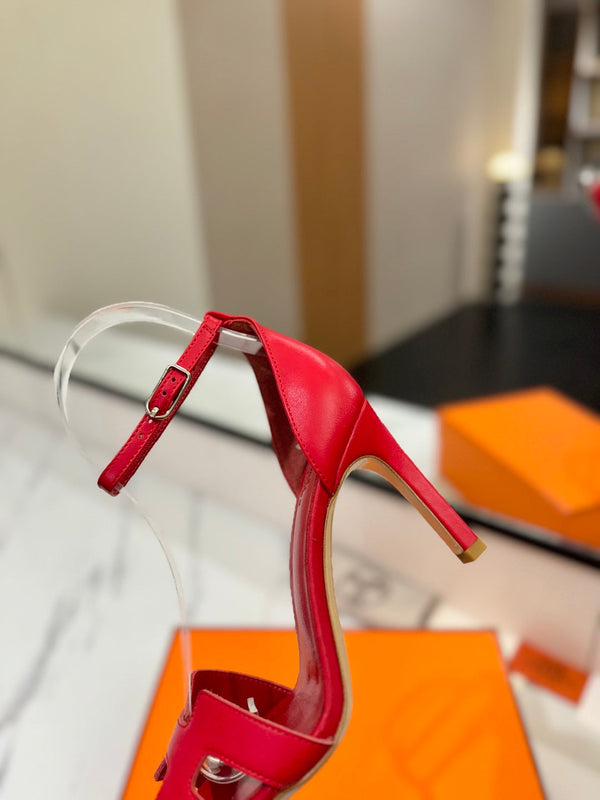 HM Joy 90mm Heeled Sandals Red Flat Cowhide 294922
