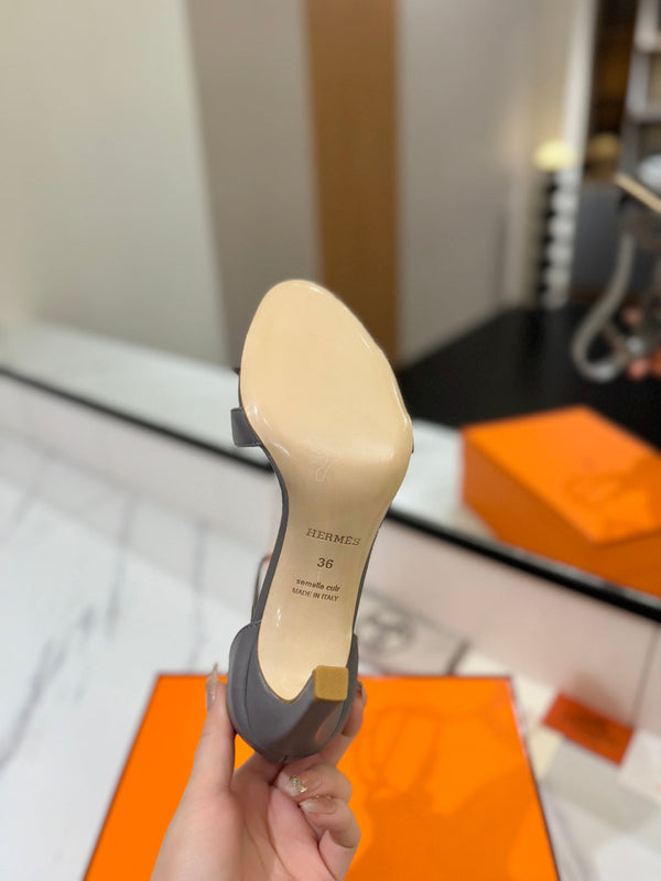 HM Joy 90mm Heeled Sandals Gray Flat Cowhide 294925