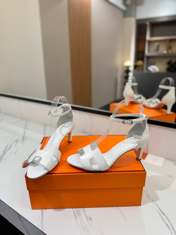 HM Joy 65mm Heeled Sandals White Flat Cowhide 294931