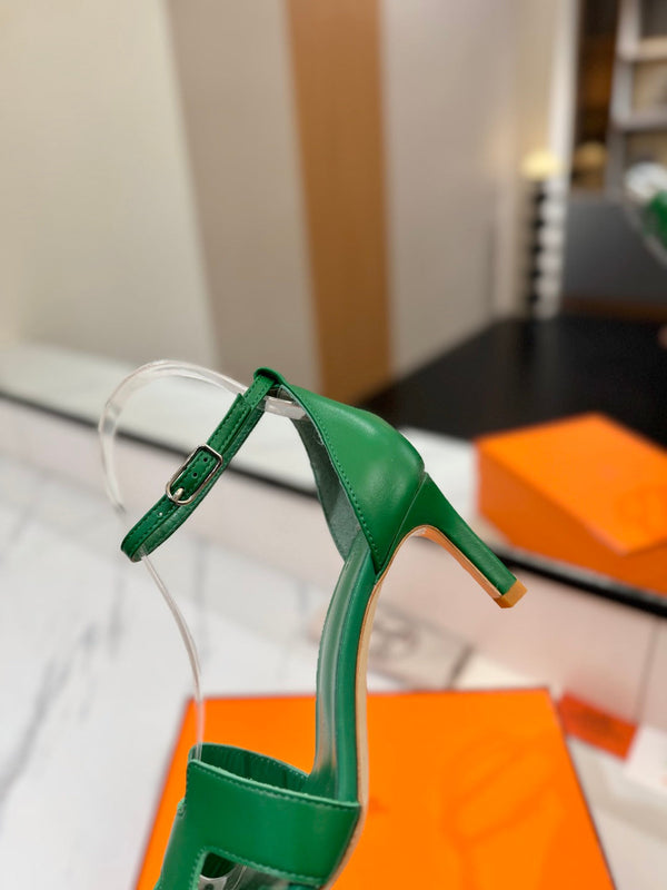 HM Joy 65mm Heeled Sandals Green Flat Cowhide 294932