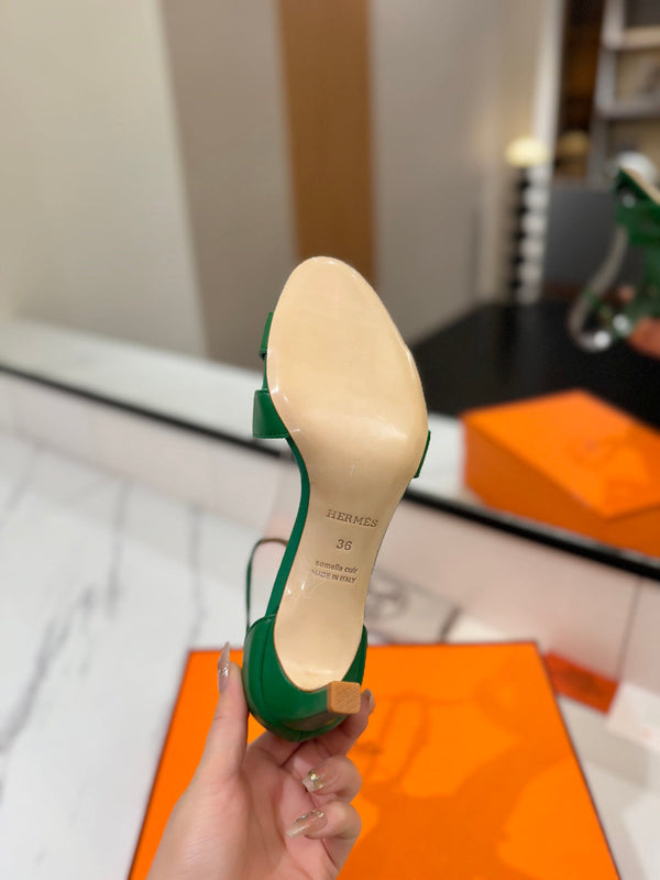 HM Joy 65mm Heeled Sandals Green Flat Cowhide 294932