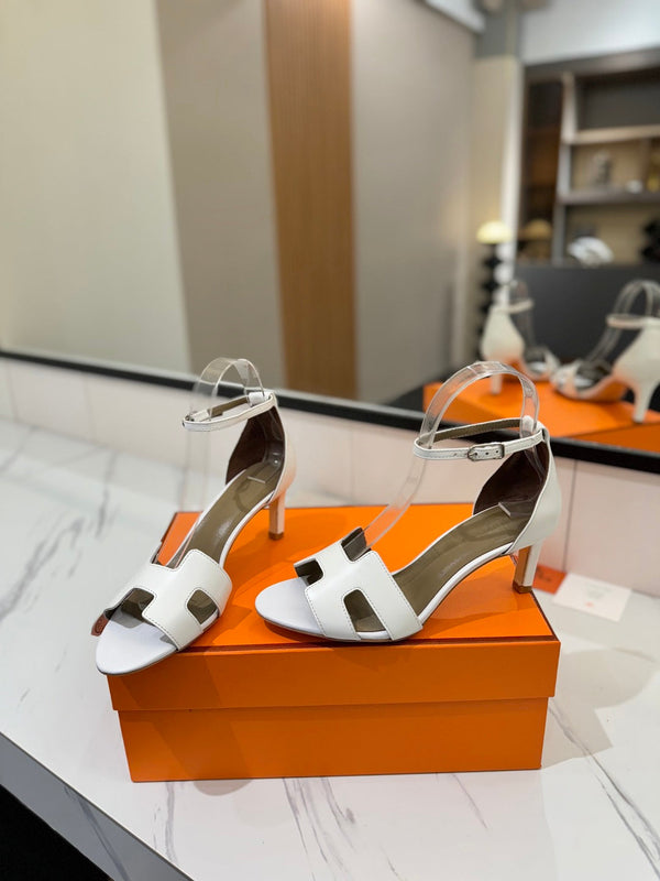 HM Joy 65mm Heeled Sandals White Flat Cowhide 294934