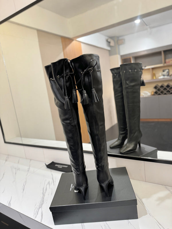YSL 25 Over-the-Knee Martin Boot Black Calfskin 520782