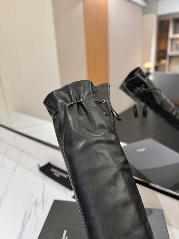 YSL 25 Over-the-Knee Martin Boot Black Calfskin 520782