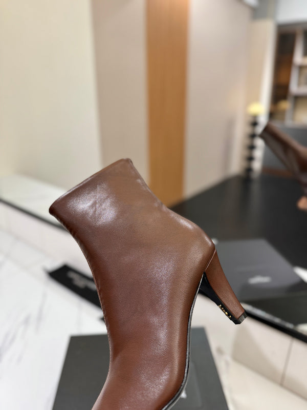 YSL 25 High-heeled Boot Brown Cowhide 520776