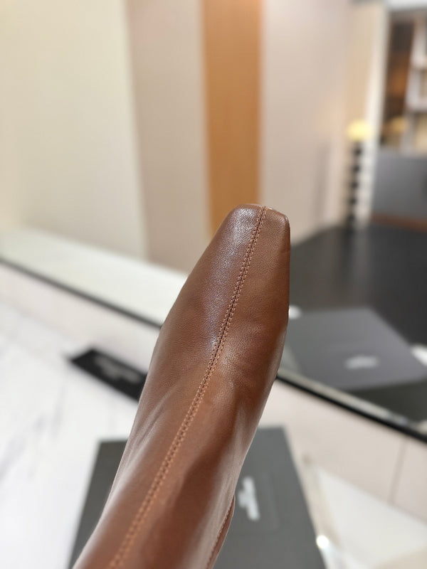 YSL 25 High-heeled Boot Brown Cowhide 520776