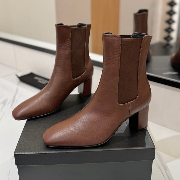 YSL 25 Chelsea Mid-heeled Boot Brown Calfskin 520777