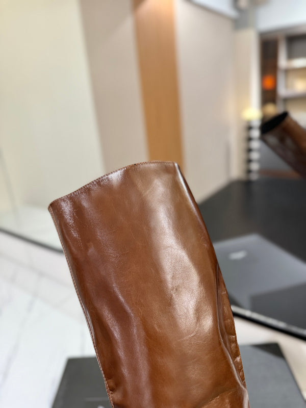 YSL 25 Zipper Sleeve Boot Brown Cowhide 520789