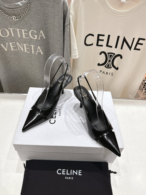 Celine 25C Slingback Pump Black Sheepskin 236774
