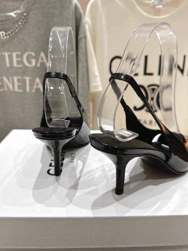 Celine 25C Slingback Pump Black Sheepskin 236774