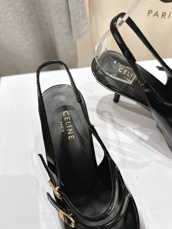 Celine 25C Judy Double Strap Mary Jane Slingback Black mix Gold Sheepskin 236775