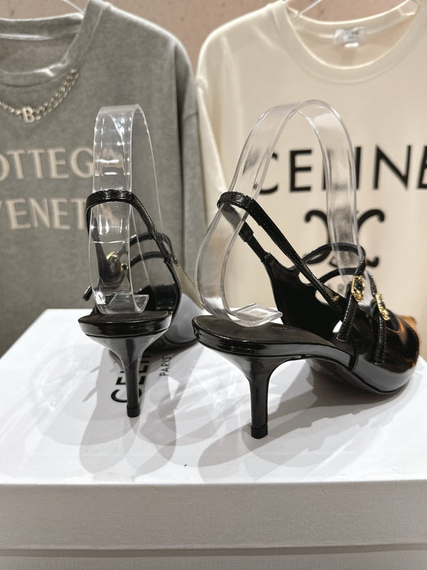 Celine 25C Judy Double Strap Mary Jane Slingback Black mix Brown Sheepskin 236777