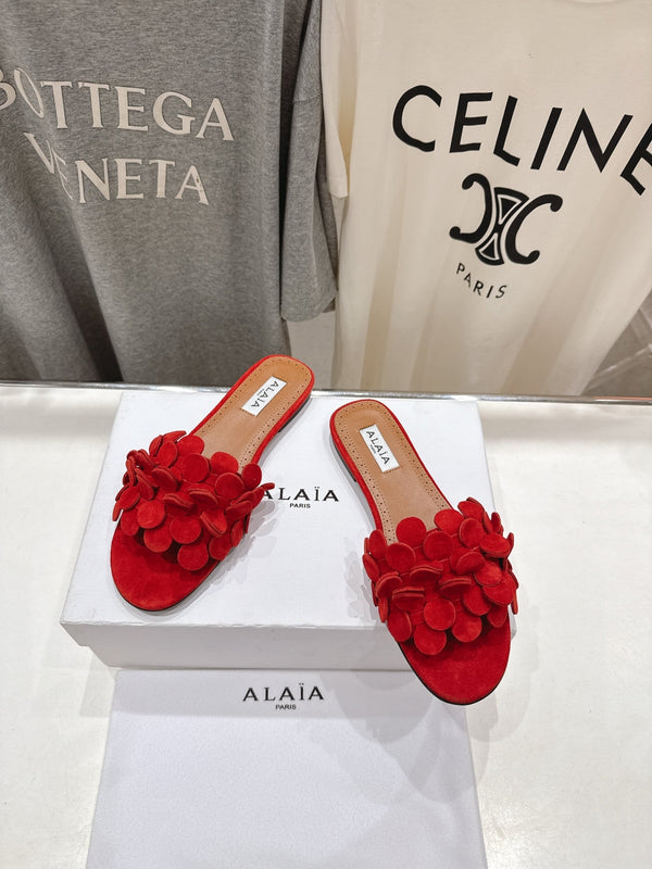 Alaia 25 Flower Slippers Red Sheepskin 302675